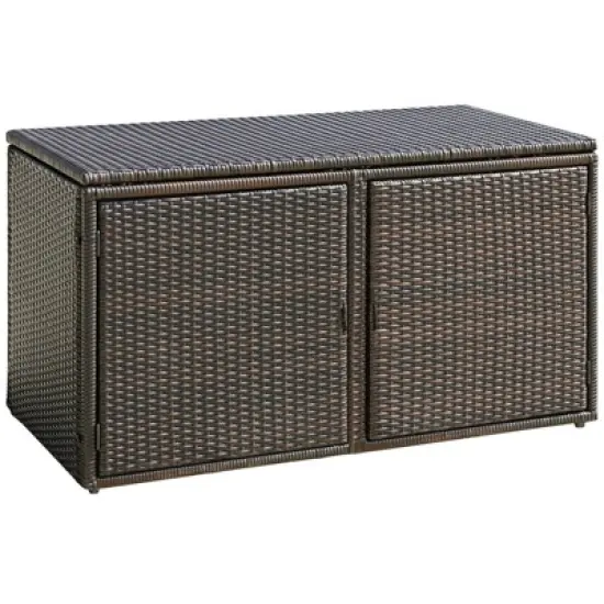 WELLFOR 88gal Outdoor Patio Garden Rattan Storage Box Brown image {6}