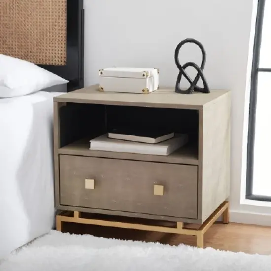 Meilana 1 Self 1 Drawer Nightstand - NST6403 - Light Taupe/Brass - Safavieh image {1}