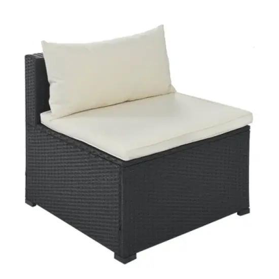 9pc Wicker Patio Sectional Seating Set with Cushions - Black/Beige - GODEER image {13}