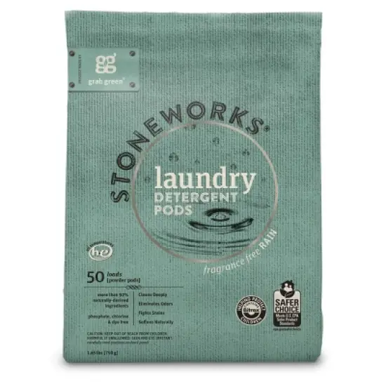Grab Green Stoneworks Laundry Detergent Pods, Fragrance Free Rain Scent image {5}