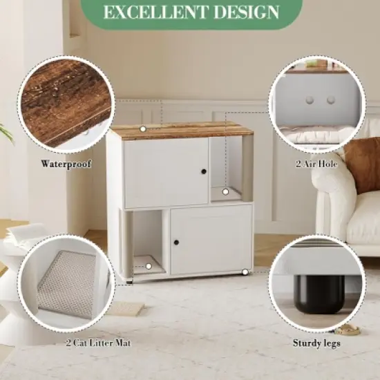=Cat Litter Cabinet-Particle Board,Double Layer,Cat Litter Storage,Pet Furniture,Litter Box Enclosure image {7}