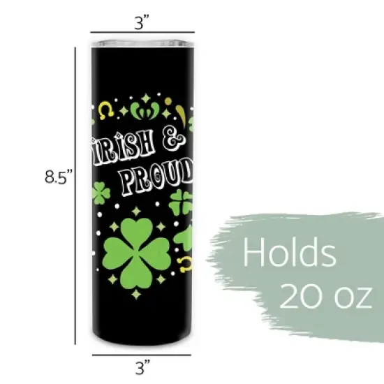 Elanze Designs Irish & Proud Green Shamrock Horseshoe St. Patrick's Day 20 ounce Stainless Steel Travel Tumbler with Lid For Your On The Go Beverages image {1}