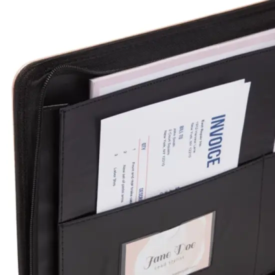 Juvale Rose Gold 7 Ring Business Checkbook Binder with Zipper for Checks, PU Leather, 15 x 11 x 2 In image {4}