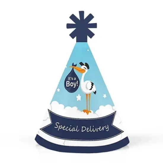 Big Dot of Happiness Boy Special Delivery - Mini Cone Blue It's A Boy Stork Baby Shower Hats - Small Little Party Hats - Set of 8 image {6}