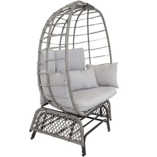 Sunnydaze Outdoor Polyrattan Double Egg Chair Glider with Cushions and Pillows - Gray image {7}