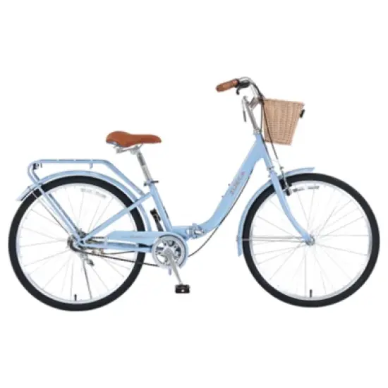 INFURNIC Bicycles 26" Single Speed Folding Bike Beach Cruiser Bike Step Through City for Easy Storage and Commuting, Blue, 69.93"*25.2"*40.95" image {5}