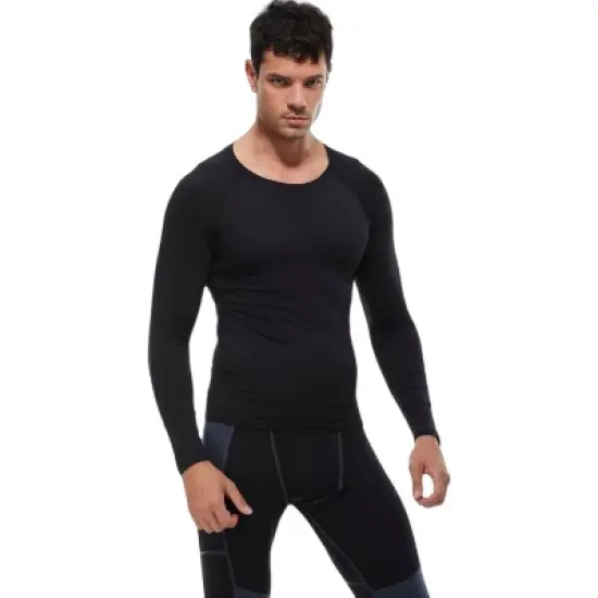 Anna-Kaci Active Men's Long Sleeve Athletic Compression Shirt with Crew Neckline and Stretch Fit Performance Fabric image {1}