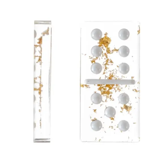 Acrylic Dominos Set - 28-Piece Domino Game with Display Box - Strategy Game, Tabletop Decoration and Modern Home Decor - Gold Foil image {8}