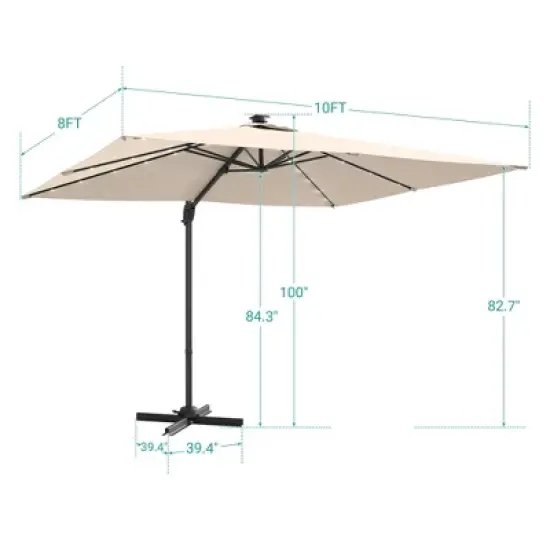 Sonkuki 10x8FT Round Offset Outdoor Patio Solar LED Cantilever Umbrella, 360&deg; Rotation and Canopy Angle Adjustment image {2}