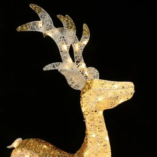 LuxenHome Lighted White & Gold Glitter Deer Family Set, Indoor/Outdoor Christmas Decoration White, Gold, Red, Green image {9}