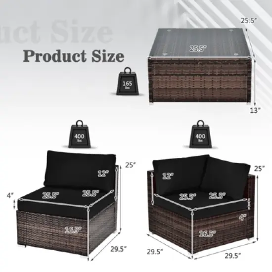 Tangkula 6PCS Wicker Patio Sectional Conversation Furniture Set with Coffee Table & Seat Cushions Navy/Black/Turquoise/Red image {4}