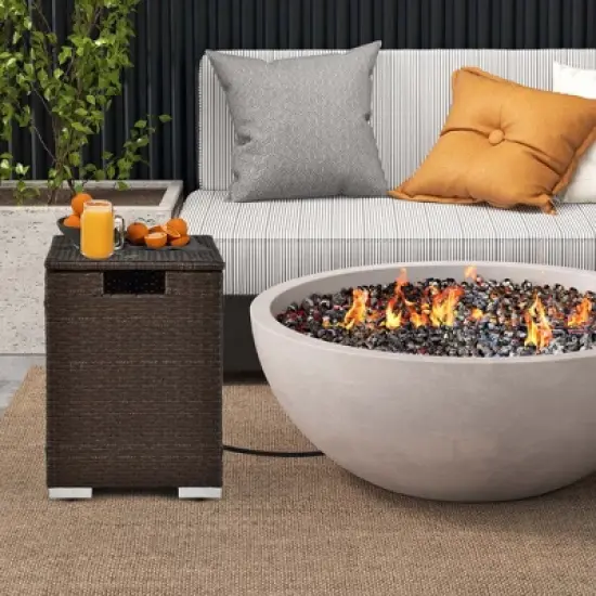 Costway 16'' Rattan Propane Tank Cover Hideaway Side Table 20 lbs Propane Gas Holder image {3}