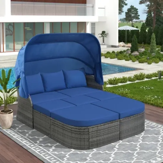 Outdoor Patio Wicker Sunbed Furniture Set with Retractable Canopy - ModernLuxe image {12}