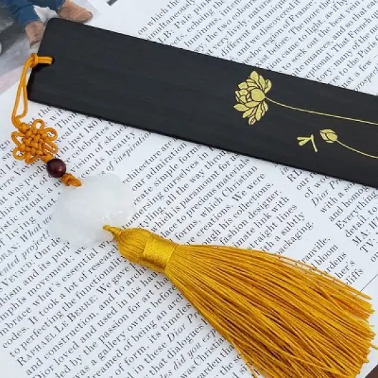 Wrapables Sandalwood Bookmark with Pendant Tassel for Book Lovers and Readers, Lotus image {2}