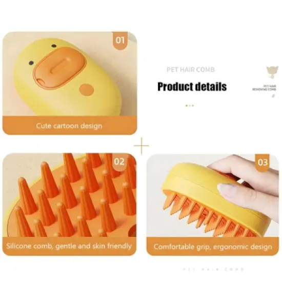 BABYYER Steamy Pet Brush with Release Button and Tank,Pet Spa Brush for Dogs Cats,Self Cleaning Steam Brush for Removing Tangled and Loose Hair image {2}