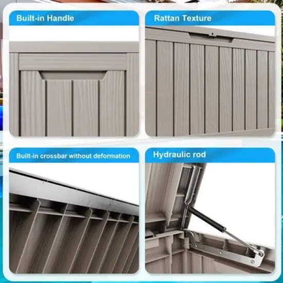 Sersper 80 Gallon Resin Outdoor Storage Box with Handles, Light Gray - For Patio Furniture Cushions, Pool Toys, Garden Tools (2 Pack) image {6}