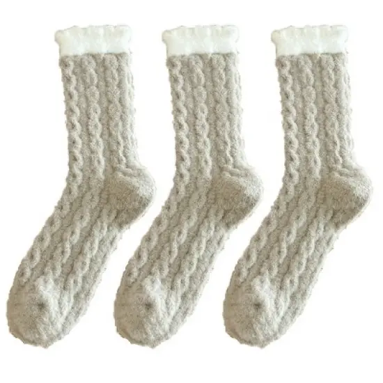 Anna-Kaci Women's 3 - Pack Cable Knit Crew Socks with Soft Comfortable Fabric and Contrast Cuff Detail image {6}