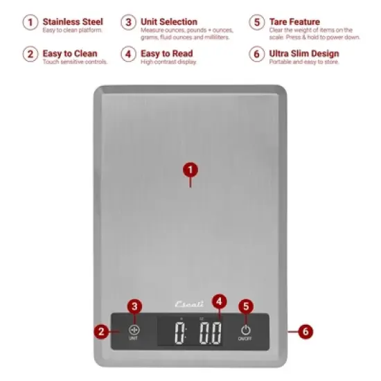 Escali Tabla Stainless Steel Scale: Kitchen Food Scale with Backlit Display, Measure 11 lb Capacity image {5}