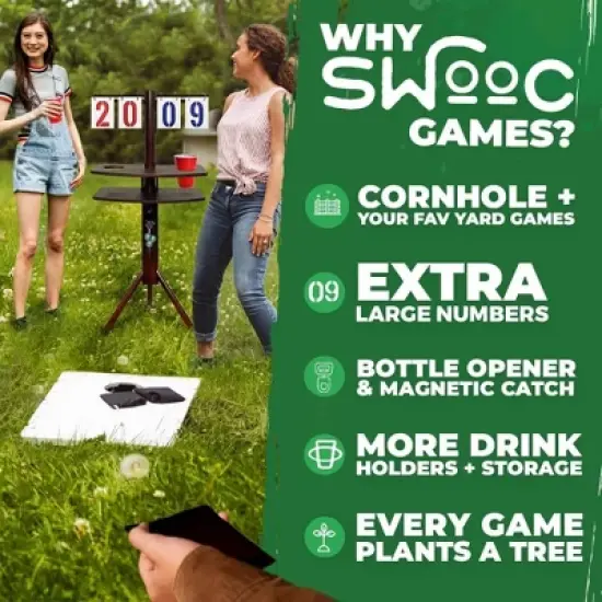 SWOOC Games &ndash; Cornhole Score Keeper & Other Yard Games &ndash; Weather Resistant &ndash; Cornhole Scoreboard W/ Drink Holder & Bottle Opener & Magnetic Cap Catch image {1}