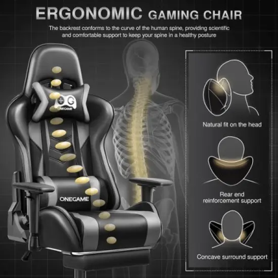KERDOM Gaming Chair, Computer Chair with footrest and Lumbar Support,Black-Gray image {3}
