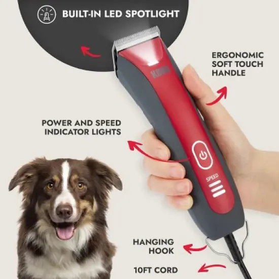 KONG 3-Speed 10' Cord with LED Spotlight, Blade and Combs Dog Hair Clipper Kit - 11pc image {5}