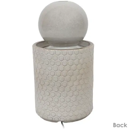 Sunnydaze Modern Orb on Circle-Pattern Base Ceramic Outdoor Fountain with LED Lights, Gray image {4}