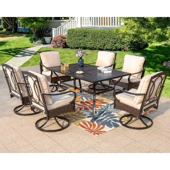 2pk Outdoor Swivel Chairs with Metal Frame, Wicker & Seat & Back Cushions - Captiva Designs image {7}