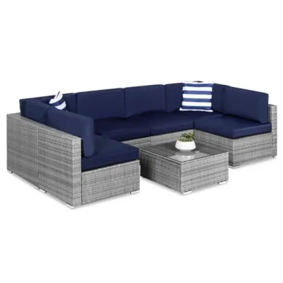Best Choice Products 7-Piece Modular Outdoor Conversational Furniture Set, Wicker Sectional Sofas w/ Cover image {10}