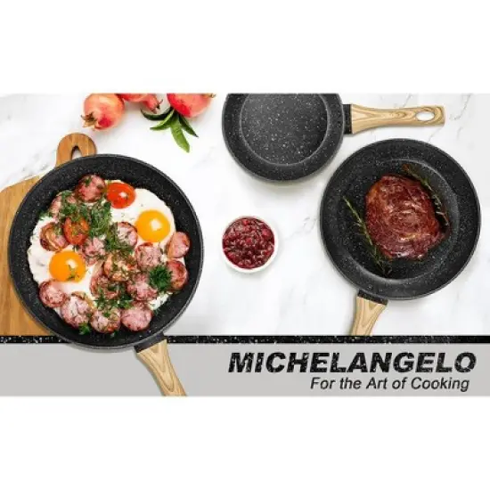 MICHELANGELO  8+9.5+11inch Frying Pan, White image {6}