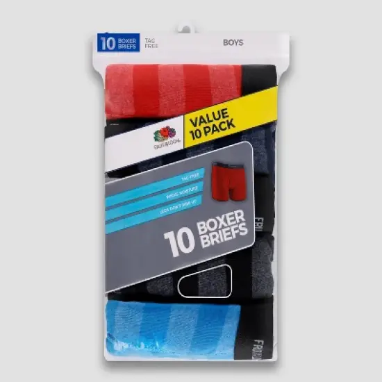 Fruit of the Loom Boys' 10pk Striped Boxer Briefs image {1}