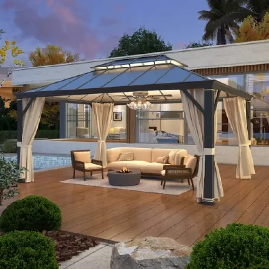 EROMMY 12'x16' Hardtop Gazebo, Permanent Outdoor Aluminum Patio Gazebo with Aluminum Composite Double Roof for Patio Lawn and Garden image {4}