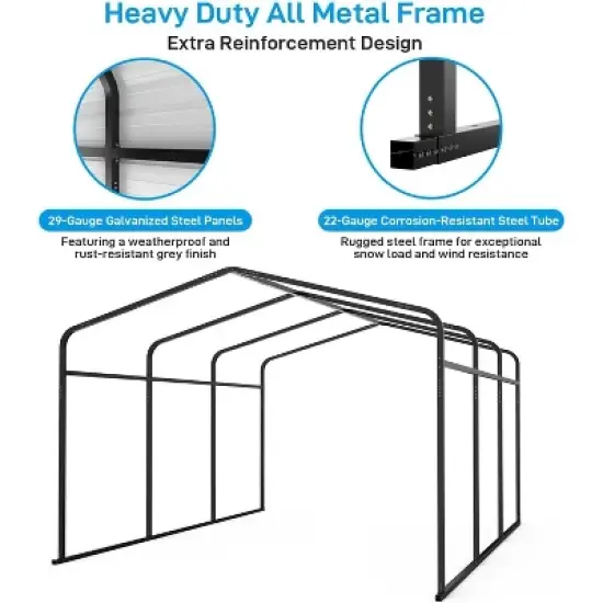 Metal Carport 13x16 FT, Outdoor Galvanized Shelter, Heavy Duty Car Canopy with Steel Roof & Frame image {5}