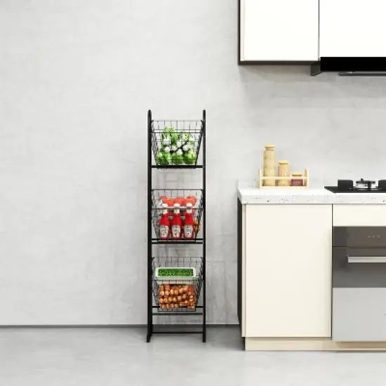 Chery Life 3-Tier Kitchen Storage Basket , Freestanding Metal Wire Rack for Fruit, Vegetables, Pantry Items image {12}