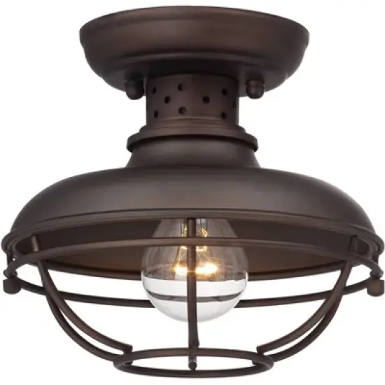 Franklin Iron Works Park Rustic Semi Flush Mount Outdoor Ceiling Light Bronze Caged 7 1/2" for Post Exterior Barn Deck House Porch Yard Patio Home image {4}