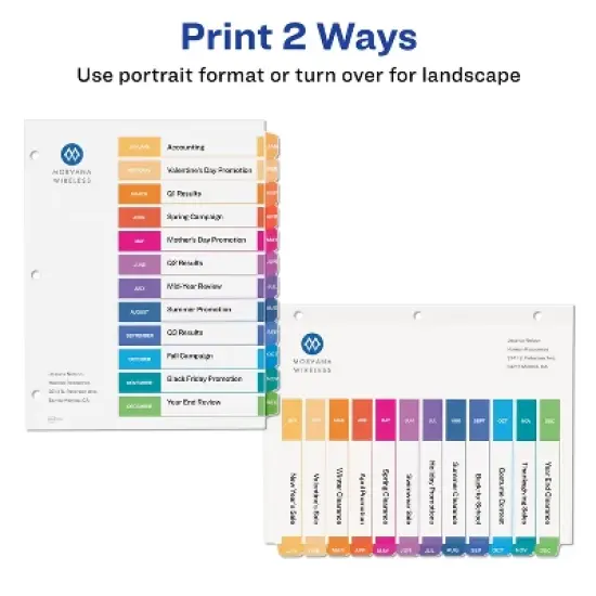 Avery Jan-Dec Dividers for 3 Ring Binders, 12 Tabs per Set, Customizable Table of Contents, Multicolor Tabs (11127) image {2}