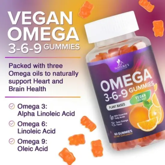 Omega 3 6 9 Vegan Gummies - Triple Strength Omega 3 Supplement Gummy - 369 Heart Support & Brain Support - 120 Gummies By Nature's Nutrition image {7}