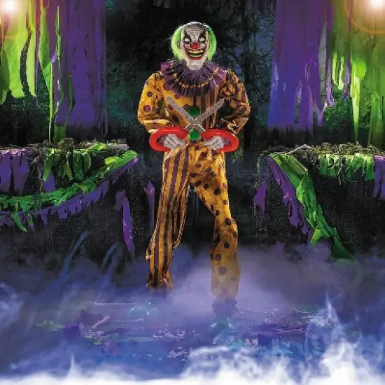 6 Ft. Animated Light-Up Yellow & Black Snippers the Clown Halloween Decoration image {1}
