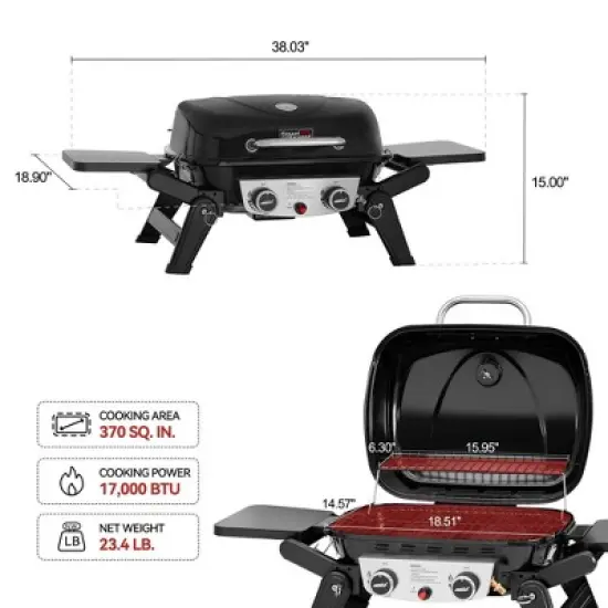RoyalGourmet 2-Burner Portable Propane Gas Grill Tabletop Gas Grill GT2005TG Black image {12}