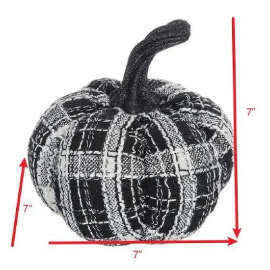 Whisen Fabric Plaid Pumpkin, Holiday Halloween Decoration - Black & White image {7}