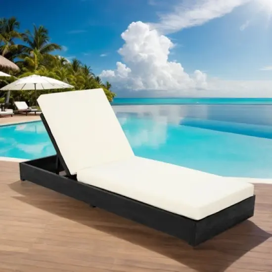 Christopher Knight Home Ian Acacia Wood Armless Adjustable Chaise Lounge with 4" Thick Cushion image {1}