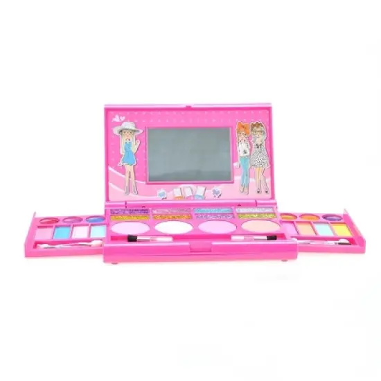Link Pretty Princess Girls Deluxe Colorful Makeup Palette With Mirror & Brushes - Pink image {1}