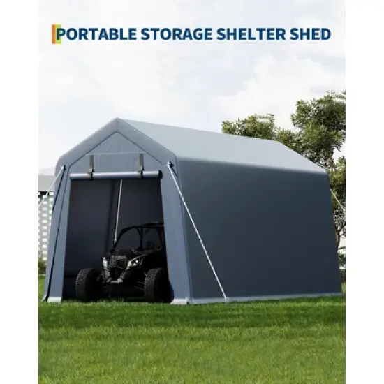 Heavy-Duty Tent Carport, Outdoor Storage Shed with Roll-up Shutter, Waterproof Tarp, Portable Garage with Ventilated Zipper Door, Storage Shed image {7}