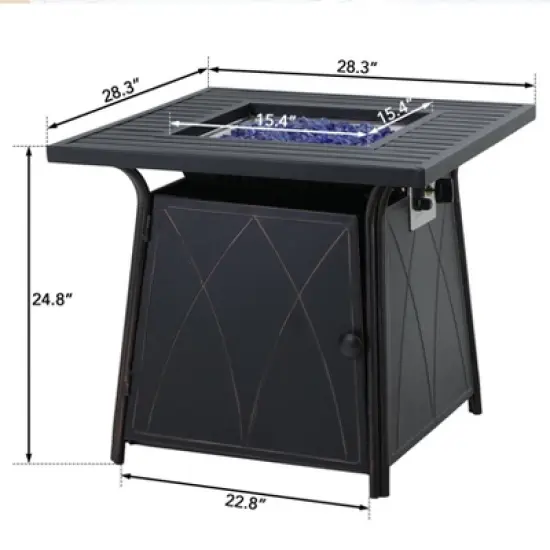 Captiva Designs Metal Gas Square Outdoor Fire Pit Table With Lid Black: 28-Inch, 50000 BTU, Patio Heater image {6}