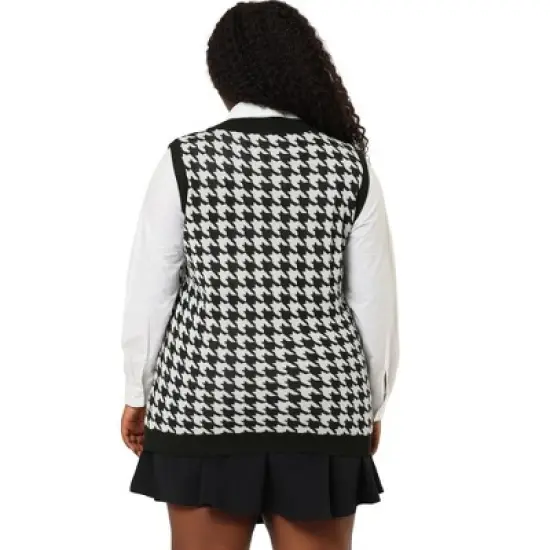 Agnes Orinda Women's Plus Size Sleeveless Houndstooth Knit Pullover Sweater Vest image {4}