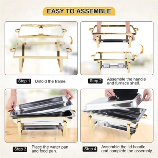 2 Pack/4 Pack Chafing Dish Buffet Set, 8QT Stainless Steel Rectangular Chafers for Catering, with  Pan, Lid, Foldable Frame image {5}