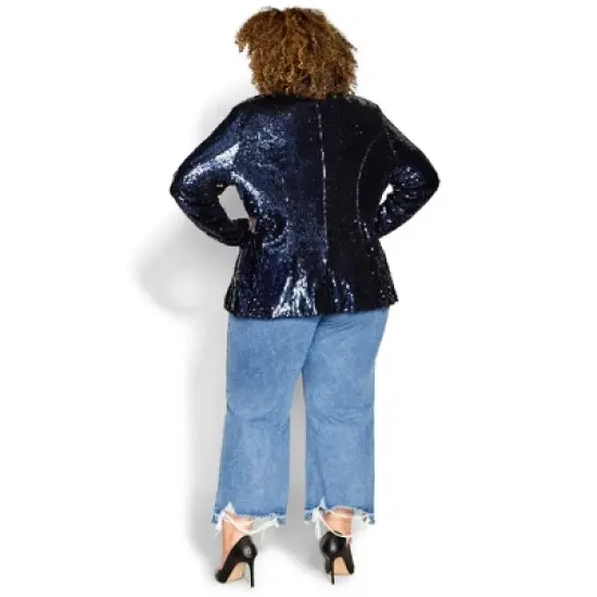 Women's Plus Size Sequin Seduction Jacket - navy | CITY CHIC image {1}