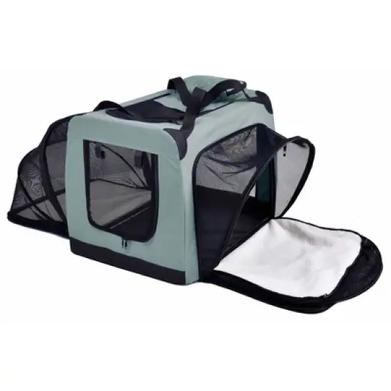 Pet Life Hounda Accordion Metal Framed Soft-Folding Collapsible Dual-Sided Expandable Dog Crate - Gray image {4}