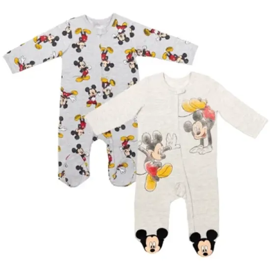 Disney Mickey Mouse Footed Baby 2 Pack Zip Up Sleep N' Play Coveralls Newborn to Infant image {8}