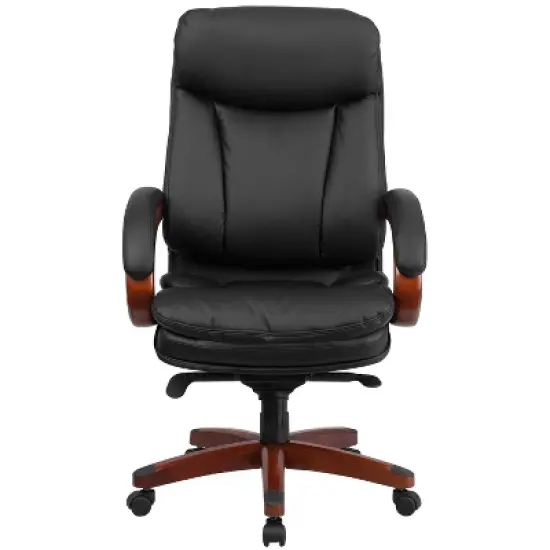 Emma and Oliver High Back Black LeatherSoft Synchro-Tilt Ergonomic Office Chair with Wood Base image {8}