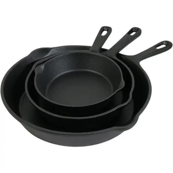 Sunnydaze Indoor/Outdoor Heavy-Duty Pre-Seasoned Cast Iron Skillet Frying Pan Set - 6", 7", and 10" - Black - 3pc image {8}